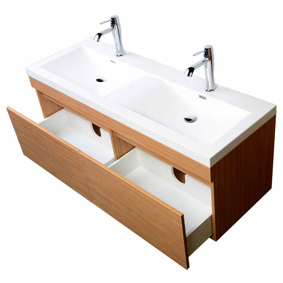 Large Double Bathroom Vanities 57" double-sink modern bathroom vanity wavy sinks light teak tn Large Double Bathroom Vanities 57" double-sink modern bathroom vanity wavy sinks light teak tn