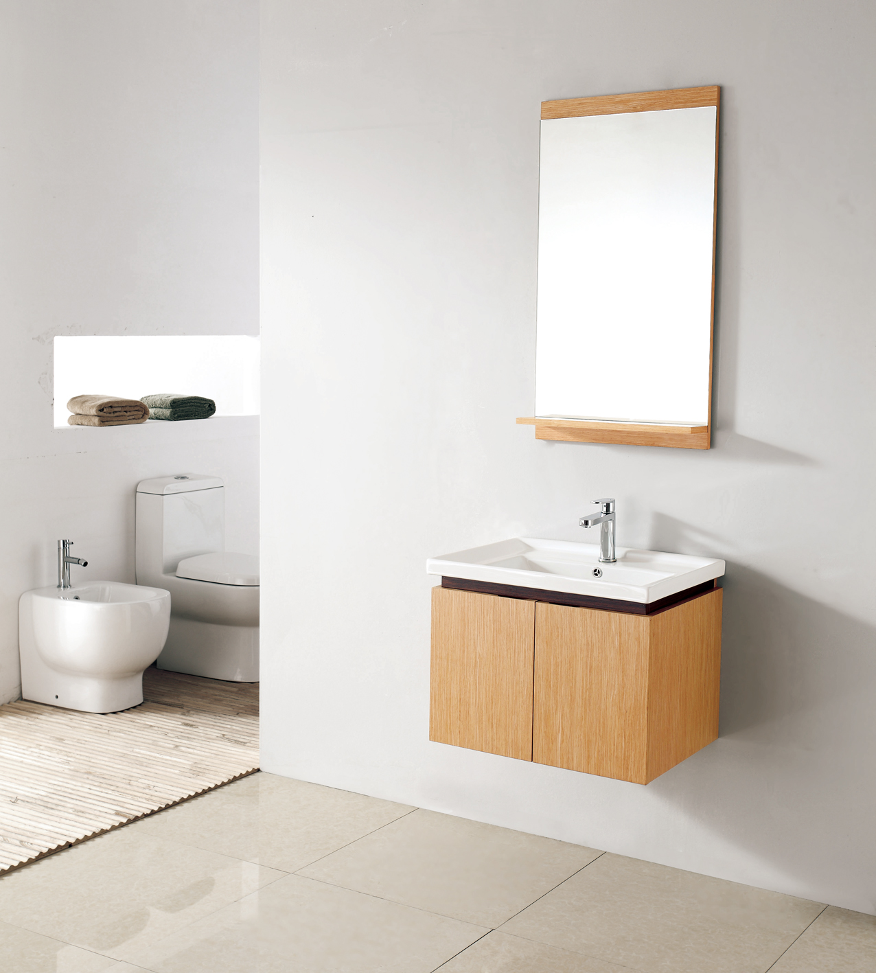 Bath Authority DreamLine Wall-Mounted Modern Bathroom Vanity with Porcelain  Sink and Mirror Complete Bath Vanity Set - Red Oak