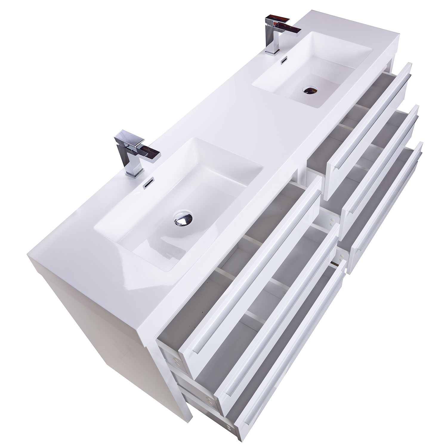 Buy VINNCE 71 Inch Contemporary Double Vanity Set High Glossy White TN ...