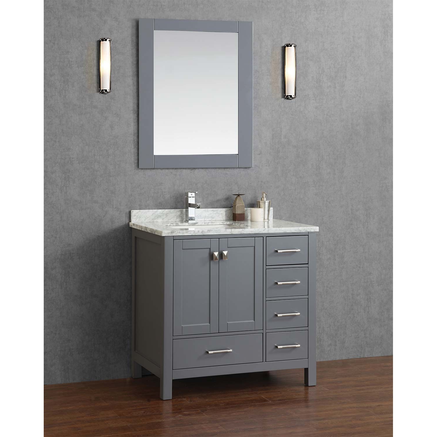 Buy Vincent 36 Inch Solid Wood Single Bathroom Vanity in Charcoal Grey ...