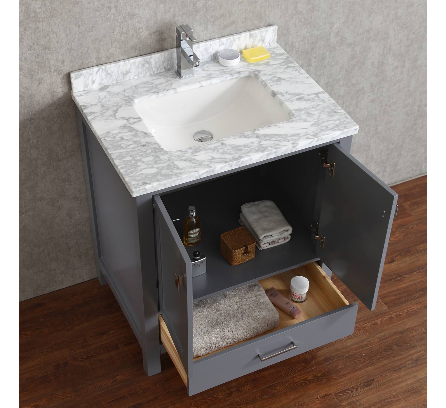 Buy Vincent 30 Inch Solid Wood Double Bathroom Vanity in Charcoal Grey