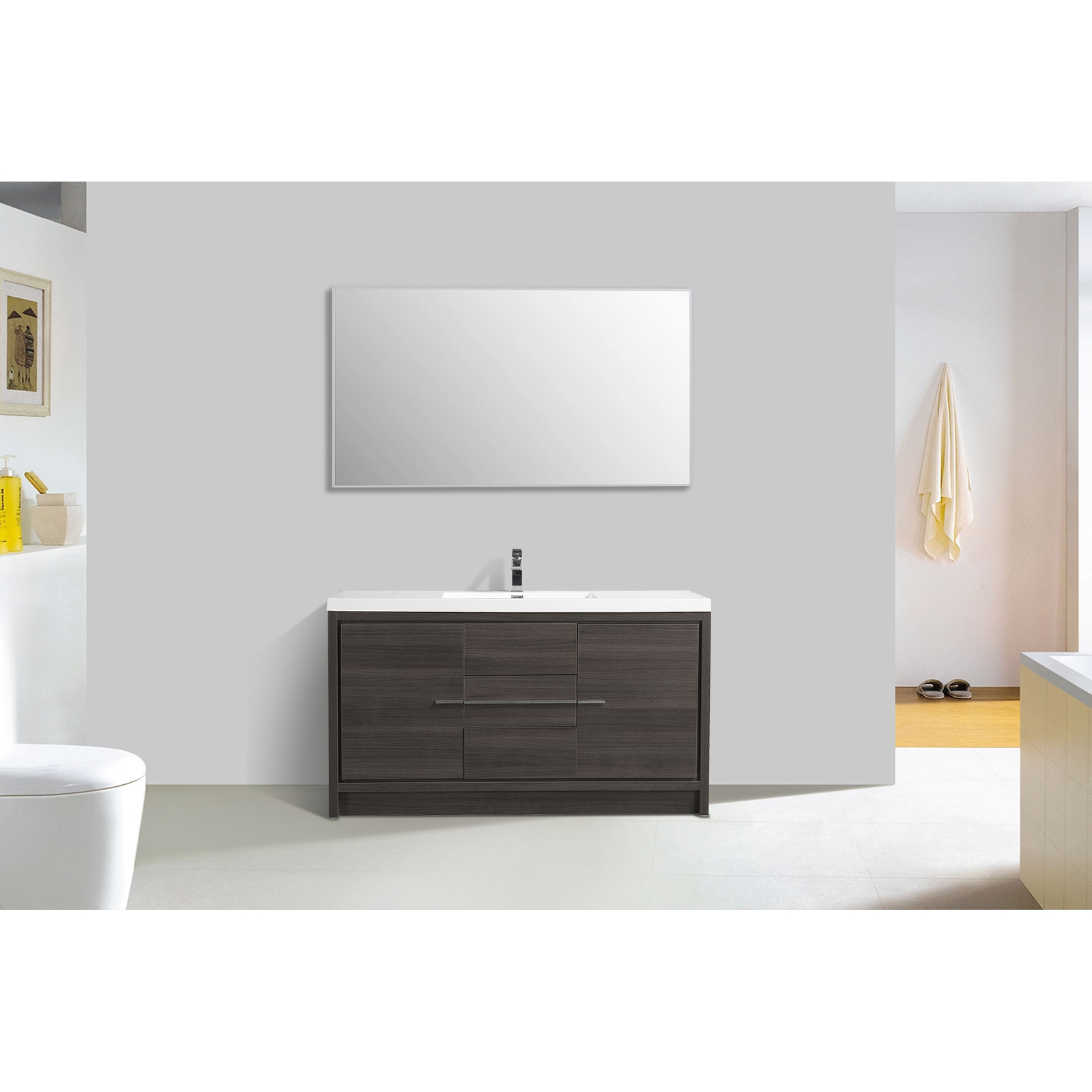 Buy CBI Enna 59 Inch Single Modern Bathroom Vanity in Grey Oak TN