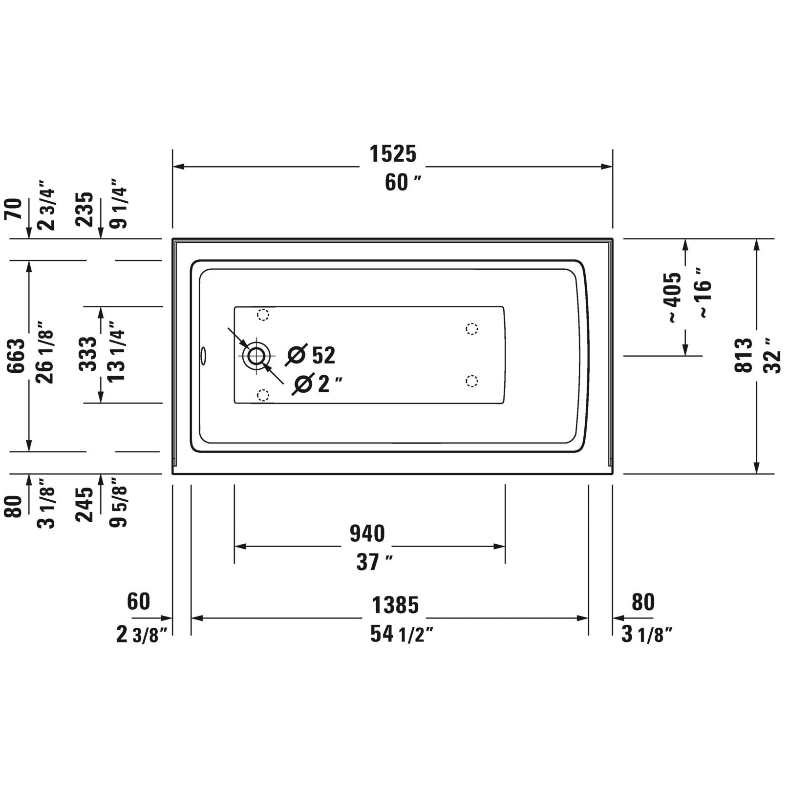 Bathtubs & Showers Bathtubs Duravit Architec 60" Alcove Acrylic