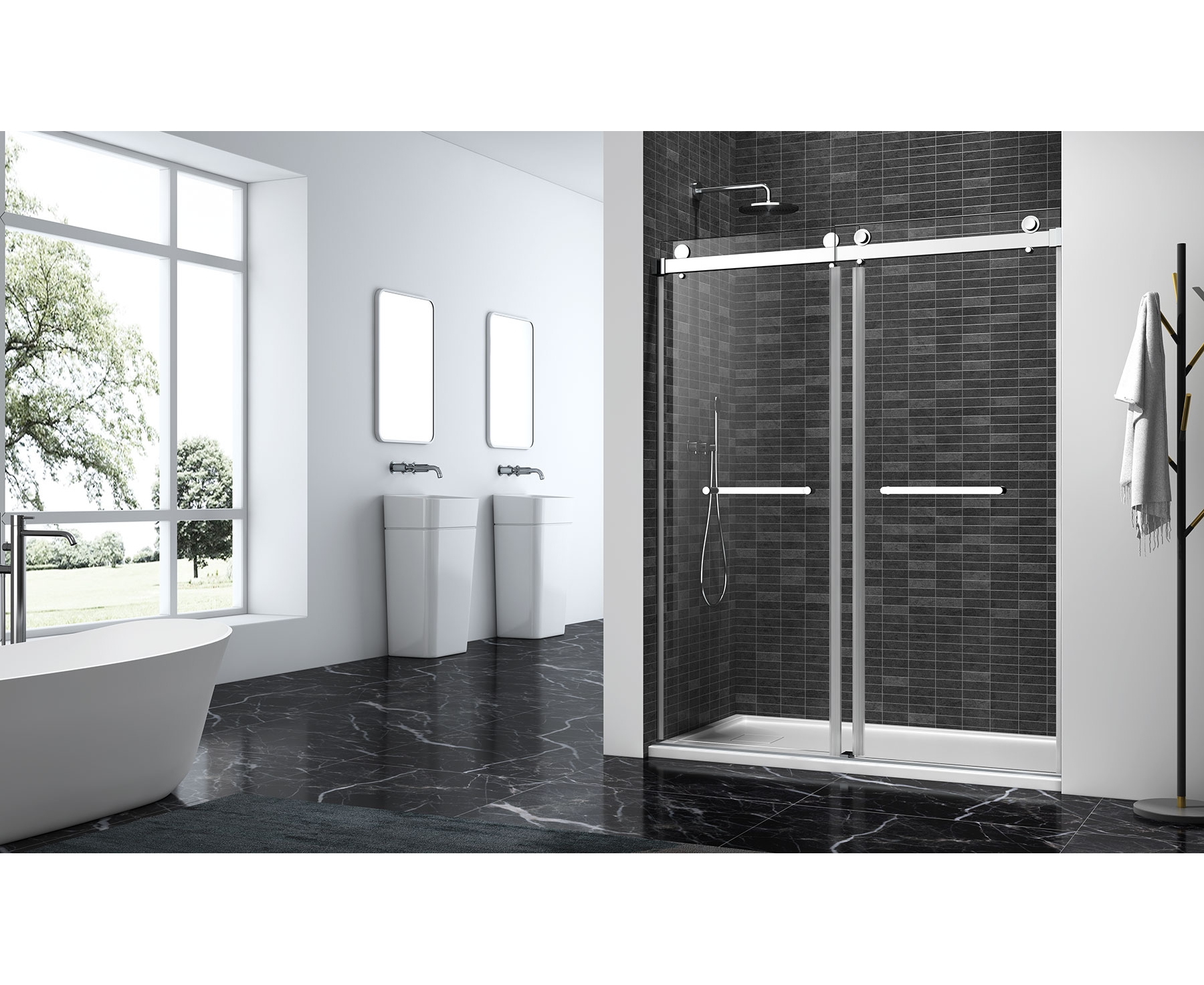 CBI 3/8" Double Sliding Frameless Shower Door in Chrome 60"W x 76"H