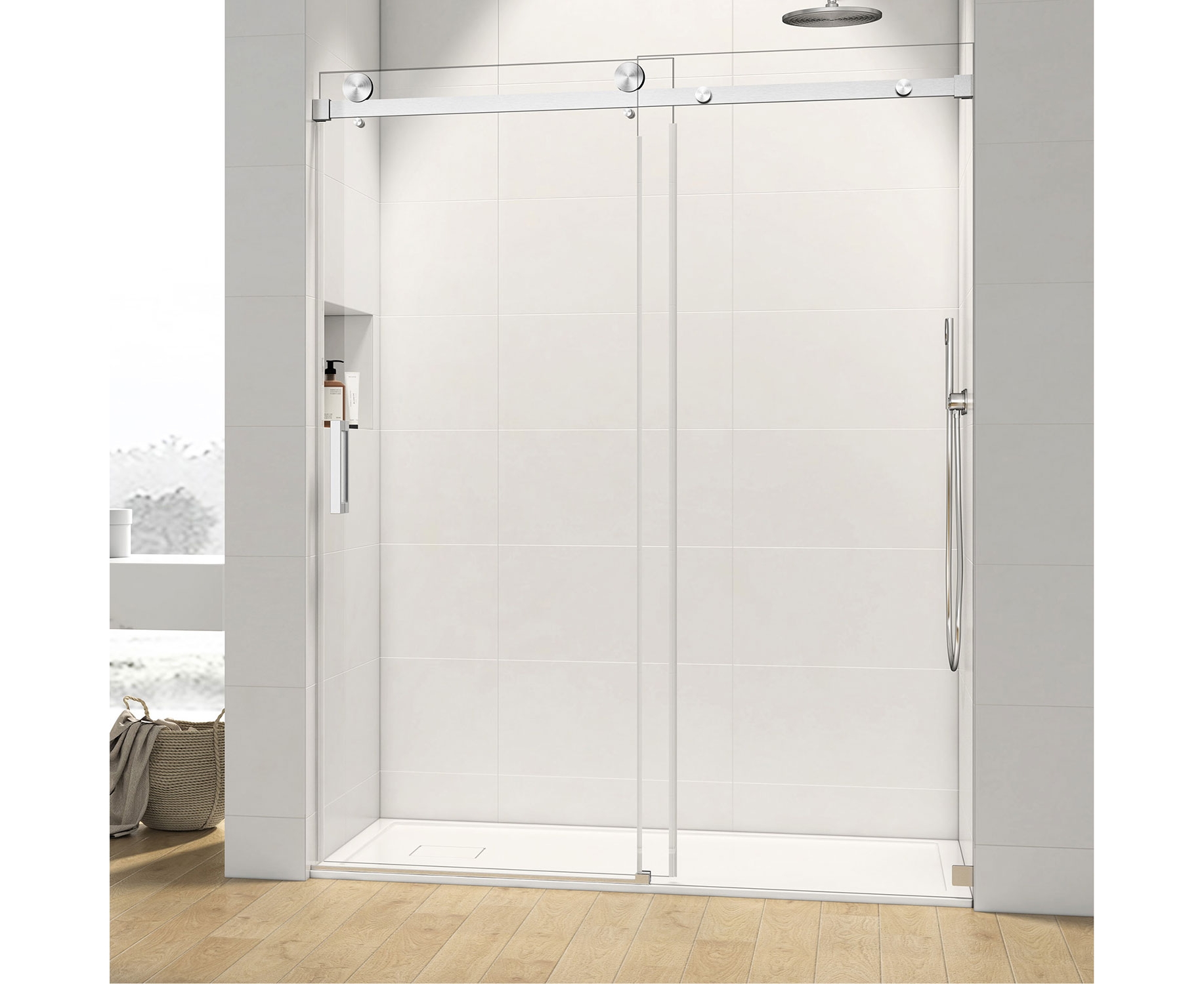 Crecent 3 8 Frameless Single Sliding Glass Shower Door Chrome 60 W X 76 H