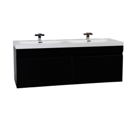 57" Modern Double Sink Vanity Set with Wavy Sinks - Black TN-A1440-BK