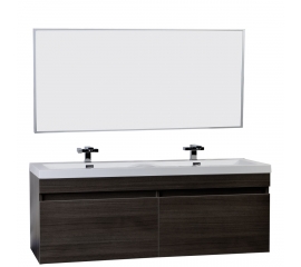 57" Double Sink Vanity Set with Wavy Sinks in Grey Oak TN-A1440-GO