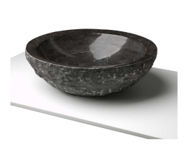 Maude Blue Stone Round Vessel Sink with Chiseled Exterior