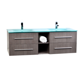 Savona Solid Wood 60" Wall-mounted Double Bathroom Vanity Set VM-V18183-LGO Ligh Grey Oak