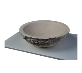 Maude Blue Stone Round Vessel Sink with Chiseled Exterior