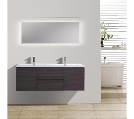 59" Angela Wall Mounted Modern Double Vanity in Char Oak TN-AG1500-1D-CO