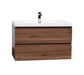 Angela 35.4" Wall-Mount Bathroom Vanity in Walnut TN-AG900-1-WN