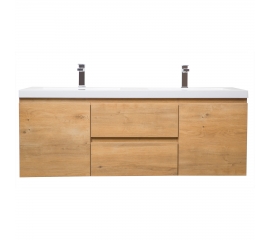 59" Angela Wall Mounted Modern Double Vanity, Natural Oak TN-AG1500-1D-NO