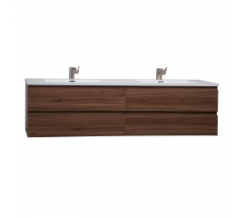 Angela 83.4" Contemporary Double Wall Mounted Bathroom Vanity, Walnlut TN-AG2120-WN