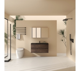 Edith 40" Wall-Mount Bathroom Vanity , Rosewood, Black Top