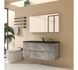 Edith 48" Wall-Mount Bathroom Vanity , Cement Grey, Black Top