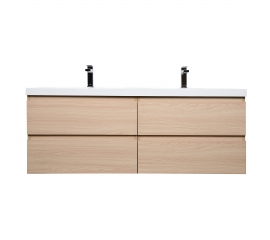 Angela 48" Contemporary Double Wall Mounted Bathroom Vanity, White Oak Angela 48" Contemporary Double Wall Mounted Bathroom Vanity, White Oak