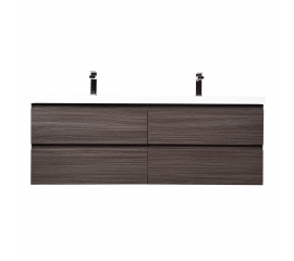 Angela 48" Contemporary Double Wall Mounted Bathroom Vanity, Char Oak