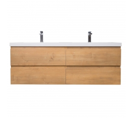 Angela 48" Contemporary Double Wall Mounted Bathroom Vanity, Natural Oak
