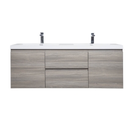 59" Angela Wall Mounted Modern Double Sink Vanity , Maple Grey