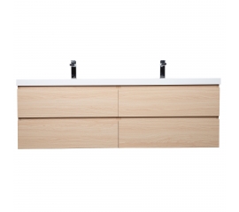 Angela 63" Wall-Mount Bathroom Double Vanity, White Oak TN-AG1600-WO