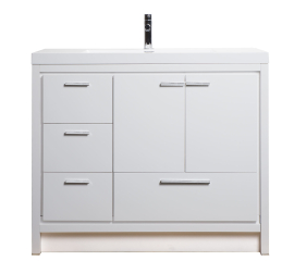 CBI 42 Inch Enna Hight Gloss White Modern Bathroom Vanity, Gloss White