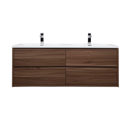 Bradford 54" Contemporary Double Sink Wall Mounted Bathroom Vanity, Walnut