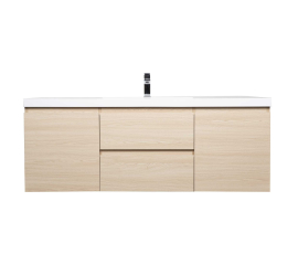 Angela 60" Wall Mounted Modern Single Vanity,  White Oak
