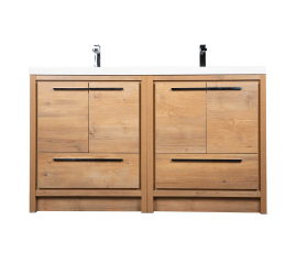 Enna 60" Free Standing Bath Vanity with Double Sink, Natural Oak