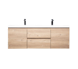 Angela 60" Wall Mounted Double Sink Vanity, Red Oak
