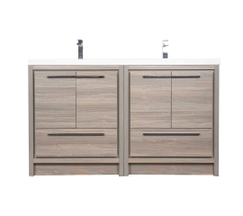 Enna 60" Free Standing Bath Vanity with Double Sink, Maple Grey