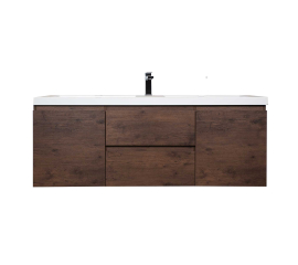 Angela 60" Wall Mounted Modern Single Vanity,  Rosewood