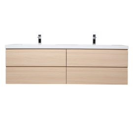 Angela 72" Contemporary Double Sink Wall Mounted Bathroom Vanity , White  Oak