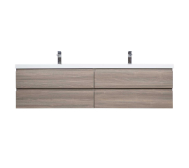 Angela 84 In. Contemporary Double Wall Mounted Bathroom Vanity, Maple Grey