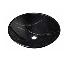 16 Inch Midnight Marquina- Hand-Carved Natural Black Stone Vessel Sink