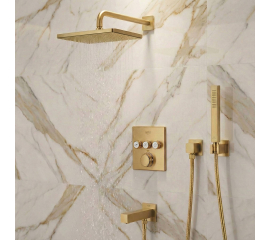 GROHE 29142GN0 GROHTHERM SMARTCONTROL TRIPLE FUNCTINO THERMOSTATIC VALVE TRIM WITH SHOWERHEAD , HANDSHOWER AND TUB SPOUT BRUSHED COLLD SUNRISE