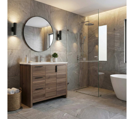 Evan 35.5" Modern Bathroom Vanity, Walnut