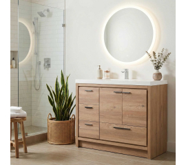 CBI 42 Inch Modern Bathroom Vanity, Red Oak