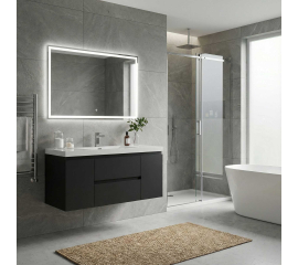 Angela 48 Inch Wall Mounted Modern Single Bathroom Vanity, Black