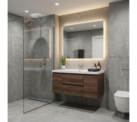 Modern handleless walnut bathroom vanity 48 inch wall mount