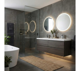 Angela 48" Contemporary Double Wall Mounted Bathroom Vanity, Char Oak