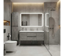 59" Angela Wall Mounted Modern Double Sink Vanity , Cement Grey