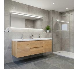 Angela 60" Wall Mounted Double Sink Vanity, Natural Oak TN-AG1500-1D-NOAngela 60" Wall Mounted Double Sink Vanity, Natural Oak TN-AG1500-1D-NO