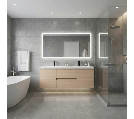 Angela 60" Wall Mounted Double Sink Vanity, White Oak TN-AG1500-1D-WO