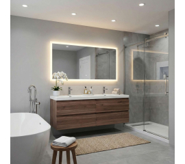 Angela 48" Contemporary Double Wall Mounted Bathroom Vanity, Walnut