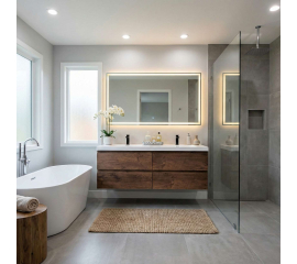 Angela 48 inch  Contemporary Double Wall Mounted Bathroom Vanity, RosewoodAngela 48" Contemporary Double Wall Mounted Bathroom Vanity, Rosewood