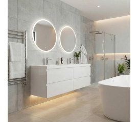 Angela 48 inch  Contemporary Double Wall Mounted Bathroom Vanity, Gloss WhiteAngela 48" Contemporary Double Wall Mounted Bathroom Vanity, Gloss White