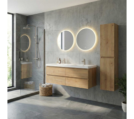 Angela 48 inch Contemporary Double Wall Mounted Bathroom Vanity, Natural OakAngela 48" Contemporary Double Wall Mounted Bathroom Vanity, Natural Oak