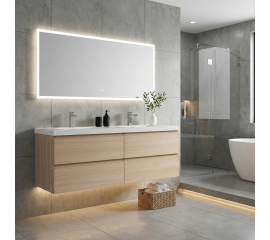 Angela 60" Contemporary Double Wall Mounted  Bathroom Vanity ,White Oak TN-AG1500D-WO