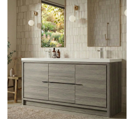 CBI Enna 59 Inch Double Bathroom Vanity, Maple Grey